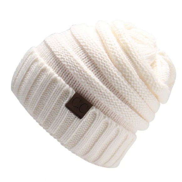 C.C White Ribbed Knit Hat Beanie - Picture 3 of 8
